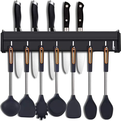 Kitchen Utensil Holder with Hooks, Wall Mounted Kitchen Utensil Rack, Kitchen Wall Mounted Pot Holder for Knives, Wall Hanging Pot Holder (1/3)
