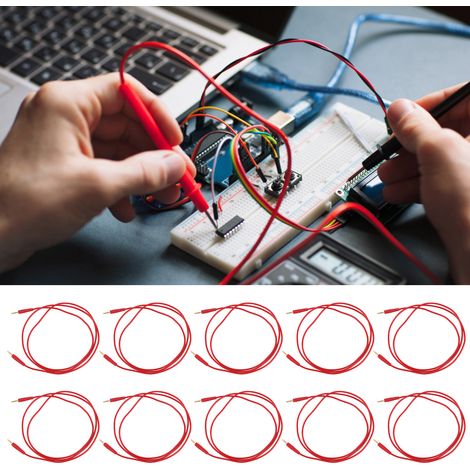 J.70002 Cordon de test/à souder avec fiche banane mâle-mâle de 2 mm, section de 0,44 mm², vendu par lot de 10 (rouge) (1/5)