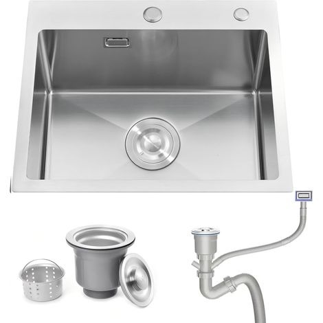 Évier de Cuisine,en Acier Inoxydable 304, 50 x 45 cm, Évier Inox Design Moderne avec 2 Trous pour Robinet, Bac à vaisselle Inclus Bonde d'évacuation et de Trop-plein, Fait à la main, Brossé (1/5)