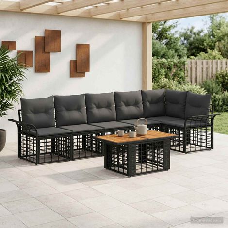 vidaXL Set Divano da Giardino 7 pz Nero e Grigio scuro polyrattan (1/5)
