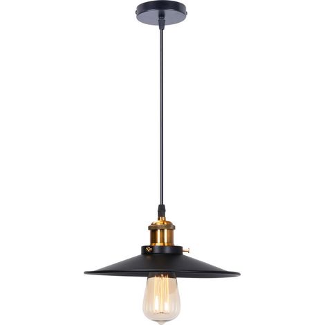 – Lustre rétro suspension industrielle 26cm – Abat-jour en métal noir – Fer anti-corrosion – Longueur câble 100cm réglable (1/5)
