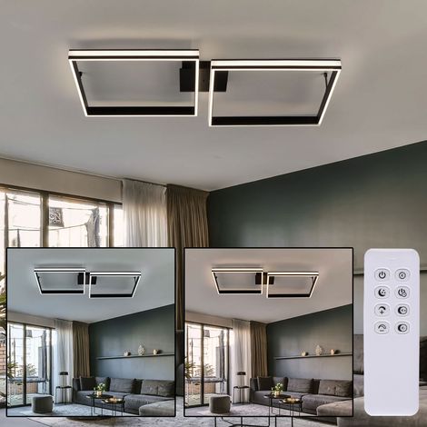 Wohnzimmerlampe Fernbedienung LED Deckenleuchte dimmbar Lampe Wohnzimmer, CCT Memory Timer Nachtlicht, Metall schwarz, LED 38W 1270Lm 2700-5000K, HxLxB 13,5x80x104,8cm (1/5)