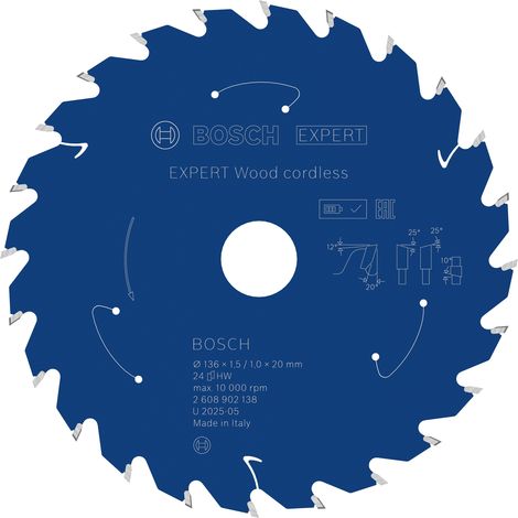 Bosch EXPERT Wood cordless Circular Saw Blade 136 x 1.5/1 x 20 mm T24 2608902138 (1/5)