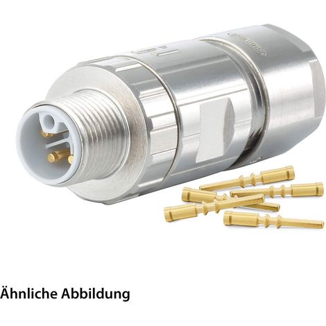 HUMMEL SET inkl. Kontakte M12 Power Kupplungssteckverbinder, Crimpeinsatz gerade L-kodiert Polzahl 4+PE, Stift / PE-Buchse Kabelabgang gerade, Klemmbereich 8,0mm - 11,0mm - 1 Stück