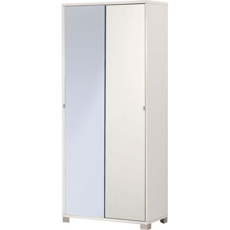 Armadio multiuso due ante scorrevoli con specchio Bianco 82x41x h190 cm (1/5)