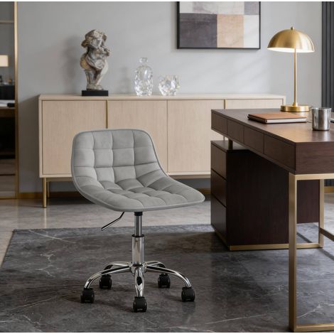 Taburete de bar bajo giratorio, regulable en altura, con respaldo ergonómico, terciopelo y metal, gris claro (1/5)