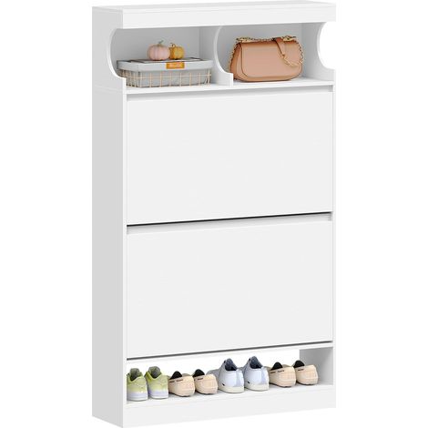 Meuble à Chaussures, Armoire à Chaussures, Compartiment Ouvert, Séparateur Réglable, 20 Paires, Grande Capacité pour Entrée, Couloir, 2 Abattants (80L cm), Blanc (1/5)