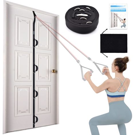 Sangle d'ancrage de porte sans perçage pour bandes de résistance, accessoire de musculation multipoints pour des entraînements complets à domicile, pour les bras, les jambes et les abdominaux.