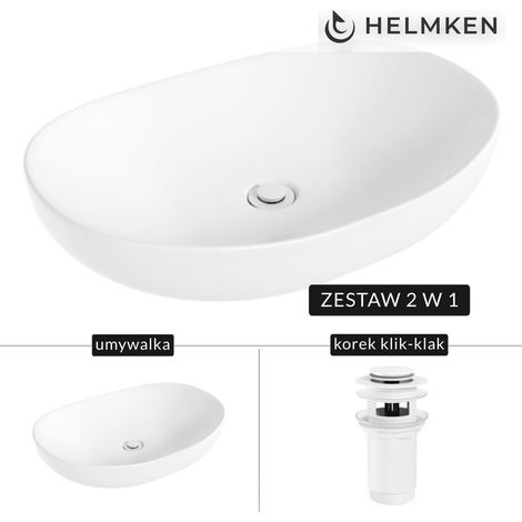 Vasque à poser Helmken 50263000 (63 x 42) blanche + bonde clic-clac blanche (1/5)