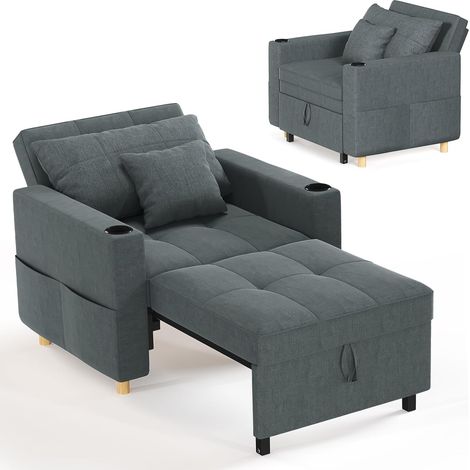 YODOLLA Fauteuil-Lit 1 Place,3-en-1 Chauffeuse avec Rangement,Gris foncé Fauteuil Convertible 1 Place avec Porte-gobelet–Canape Lit 1 Place Charge Maximale 250 kg,idéal pour les petits appartement (1/5)