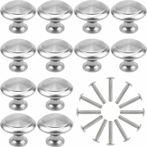 Maniglie per mobili color argento – Set di 12 pomelli rotondi da 30 mm per cassetti, ante di armadi, credenze e cucine.