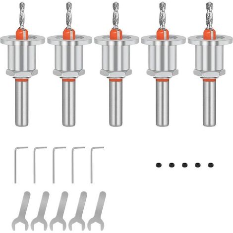 Ensemble de 5 forets à chanfreiner, foret à fraiser conique de 8 mm pour bois, clé hexagonale et vis pour percer le bois (2,8, 3,0, 3,2, 3,5, 4 mm) (1/5)