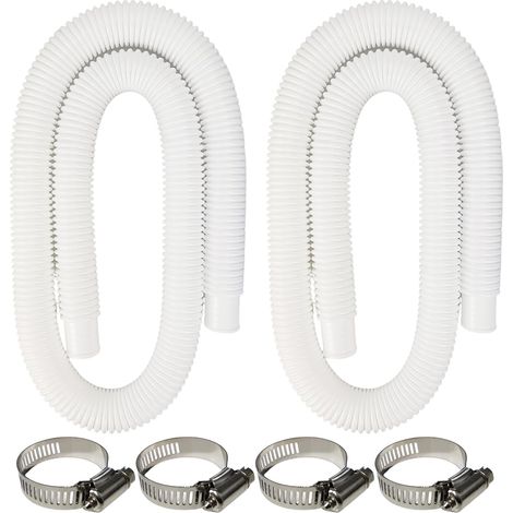 2 Pack Pool Pump Replacement Hose,1.25" Diameter, 59" Long Pool Filter Replacement Hoses for Above Ground Pools,Compatible with Intex Filter Pump 607, 637,Includes 4 Metal Clamps (white) (1/4)