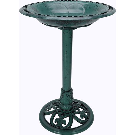 Bac d'abreuvoir pour oiseaux d'extérieur diamètre 43 cm, hauteur de l'mangeoire pour oiseaux 60 cm, baignoire pour oiseaux avec support, design vintage (vert bronze) (1/5)
