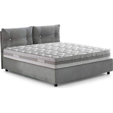 Dmora - Letto singolo Daasba, Letto contenitore con rivestimento in tessuto, 100% Made in Italy, Apertura frontale, con materasso Cm 80x190 incluso, Grigio (1/5)