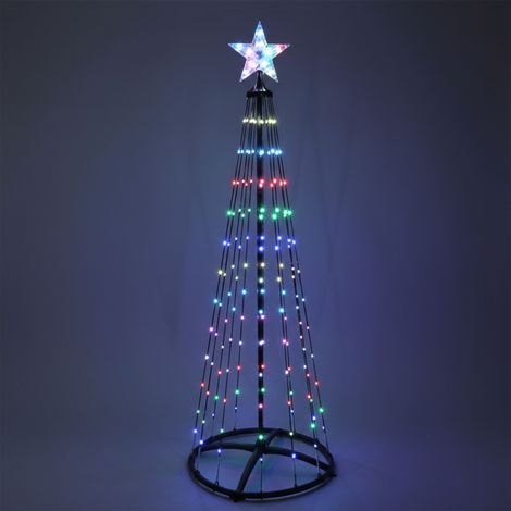 Lichterbaum mit Stern Spitze 150 cm für Außen mit Fernbedienung und Timer - 154 LED - Metall Weihnachtsbaum in schwarz multicolor mit Farbwechsel