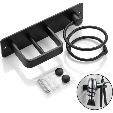 Support de sèche-cheveux – Acier inoxydable noir – Fer à lisser – Organisateur salle de bain (1/5)