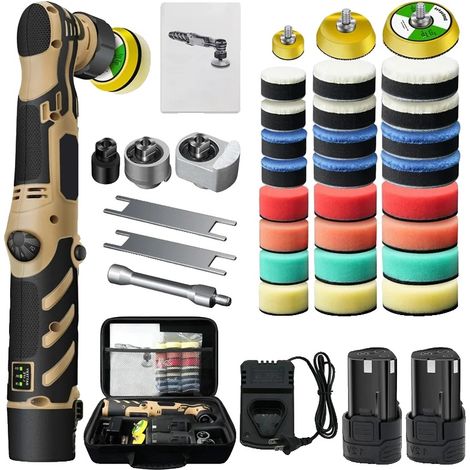 Mini polisseur de voiture, vitesse réglable, design léger, Kaki (2 Batteries) (1/2)