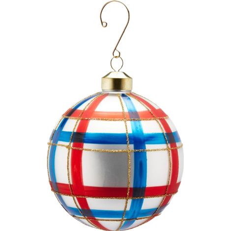 Pallina per albero di Natale con decorazione Tartan Duke, in vetro, colore blu Ø 10 cm