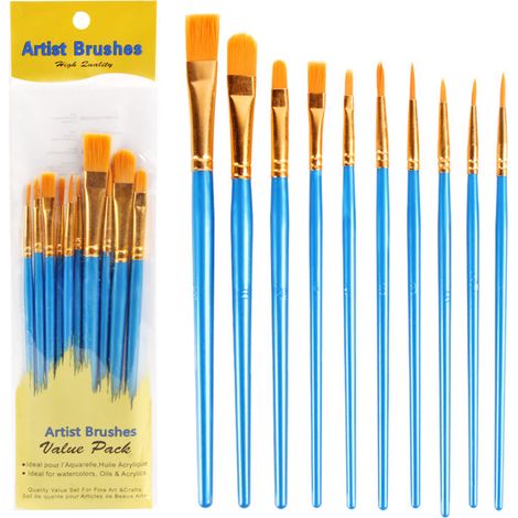EASYCOMFORT 10 Pièces Pinceaux Peinture Acrylique - Pinceau de Peinture à l'huile pour Aquarelle, Peinture Gouache, Nylon Pinceaux Artiste Plume Lisse, Enfant Brosse de Peinture,Pinceau Aquarelle (1/5)