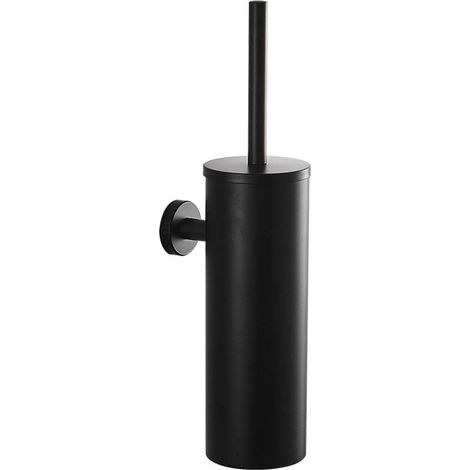Cepillo de baño y recipiente de acero inoxidable para montaje en pared con tapa, mango largo, accesorios de baño en negro mate. (1/5)