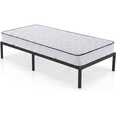 Lit en métal 90x190 cm avec Matelas Lit d'appoint pliant avec Cadre en Métal et Sommier à Lattes Noir 6 Pieds 10 Latters (1/5)