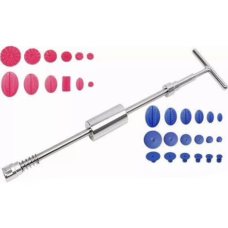 Kit de débosselage en forme de T, extracteur de bosses en métal avec languettes en plastique pour automobile, permettant un gain de temps et d'efforts. (1/5)
