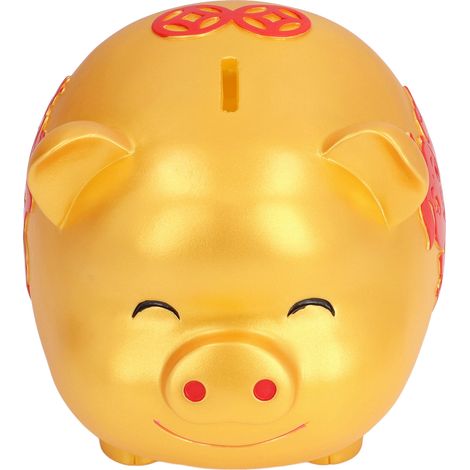 Tirelire cochon mignonne en forme de dessin animé, anti-chute, idéale comme cadeau pour enfants, décoration intérieure, rangement pour pièces de monnaie, petite taille, couleur or (1/5)