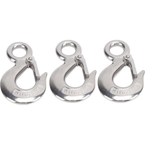 Lot de 3 crochets à œil avec verrou de sécurité, acier inoxydable marine, crochet de levage et élingue, charge 0.75T (1/5)