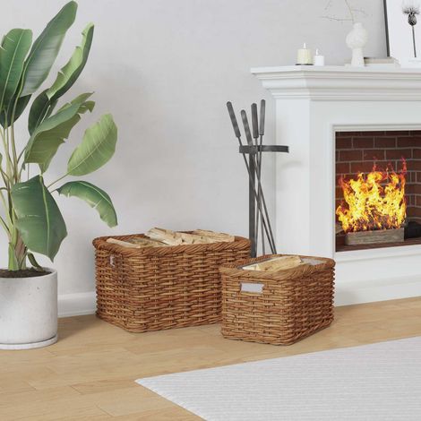Firewood Basket GENDT 2 pcs Natural Brown Kubu Rattan vidaXL (1/5)