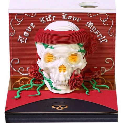Calendrier 3D - Sculpture En Papier Tête De Mort - Avec Éclairage Led - Pour Bureau Décoration Intérieure - 2026 - 1 Pièce (1/5)