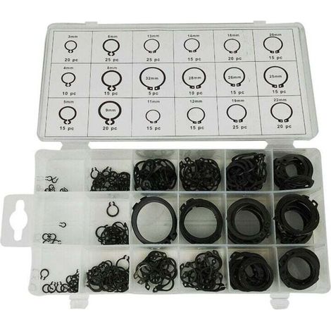 Circlip, 300 clips pour anneau élastique, circlip d'arbre, noir, type C, pour la fixation de circlips externes de roulements, engrenages et poulies (3 32 mm)