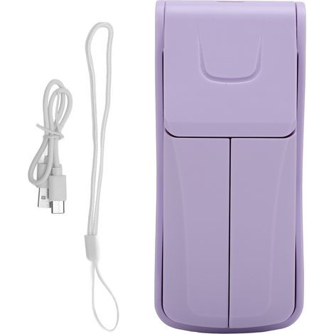 Portable Dual Head Fan, Foldable, USB Rechargeable, 3 Speeds, Powerful and Quiet, Purple (1/5)
