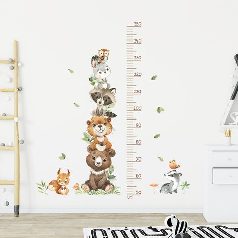 Adesivo murale per misurare l'altezza dei bambini, animali del bosco 50-150 cm, adesivo murale per bambini con animali del bosco (1/5)