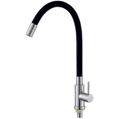 Robinet d'évier de cuisine à tube noir en acier inoxydable 304, robinet d'évier rotatif universel à refroidissement unique (1/4)