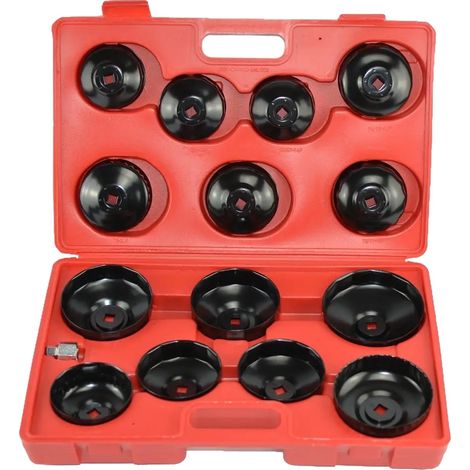 Juego de 14 llaves para filtro de aceite, acero de alta resistencia, compatible con la mayoría de vehículos europeos y asiáticos, diseñado para una fácil extracción, adaptador incluido. (1/4)
