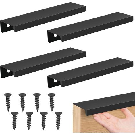 Lot de 4 poignées de meubles invisibles noires de 120 mm, poignées de placard invisibles en aluminium pour meubles de cuisine.