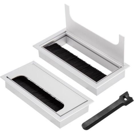 Passe-câbles encastrables pour bureau – 2 pièces 80x80 mm avec joint à brosse + 10 serre-câbles – Organisateur de câbles discret et pratique