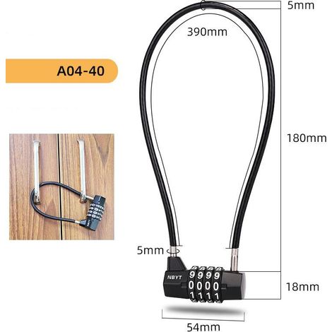 A04 - 40180 mm, cadenas à combinaison à 4 chiffres, cadenas à combinaison avec