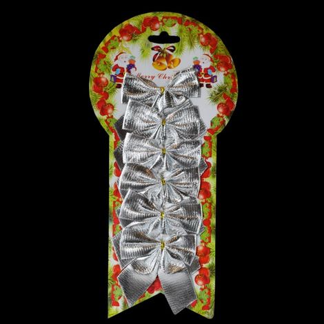 Set di 6 fiocchi per albero di Natale in argento con cordino dorato (1/2)