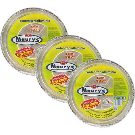 KIT SET 3 PZ MAURY'S CONTENITORE PER ALIMENTI IN ALLUMINIO TORTA GRANDE 4PZ