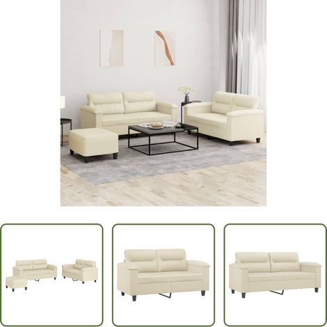vidaXL Juego de sofás con cojines 3 piezas cuero sintético crema (1/5)