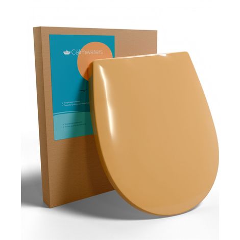 Calmwaters Toilettendeckel mit Absenkautomatik, einfachen Montage (2 Befestigungs-Varianten), abnehmbarer Klodeckel, WC-Sitz in Caramel-Braun, antibakterielle Klobrille, UV-beständig (1/5)