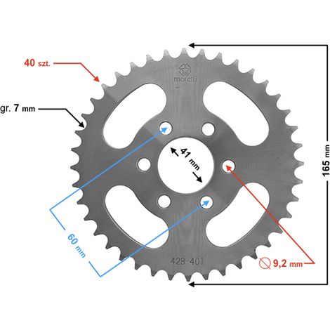 Piñón trasero Moretti 40/428 para ATV 150 (1/2)
