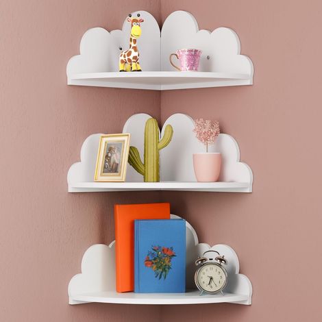 Lot de 3 Étagères Murales Nuage en Bois, Étagères d’Angle Blanches pour Chambre ou Salon (1/5)