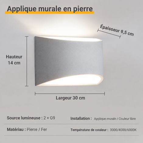 Applique murale en plâtre Modèle C grand format avec éclairage tricolore réf 7209 14 × 30 × 9,5 cm 2 kg – Livraison gratuite