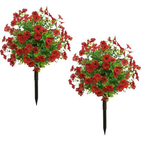 Set mit 2 lila Eukalyptus-Bodenpflanzgefäßen zur Terrassendekoration, künstliches Grün für den Außenbereich für Frühling/Sommer (rot) (1/2)