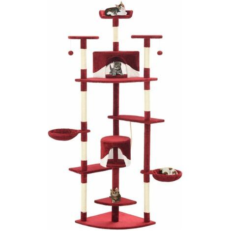 vidaXL Albero per Gatti e Tiragraffi in Sisal 203 cm Rosso e Bianco (1/5)