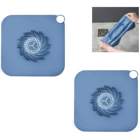 Lot de 2 bouchons anti-cheveux silicone pour douche et sol, filtre désodorisant canalisations/égouts - 2 couvercles (1/5)