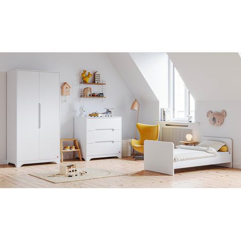 Camera da letto completa con letto trasformabile 70x140, cassettiera e armadio a 2 ante Vox Ova Bianco (1/5)
